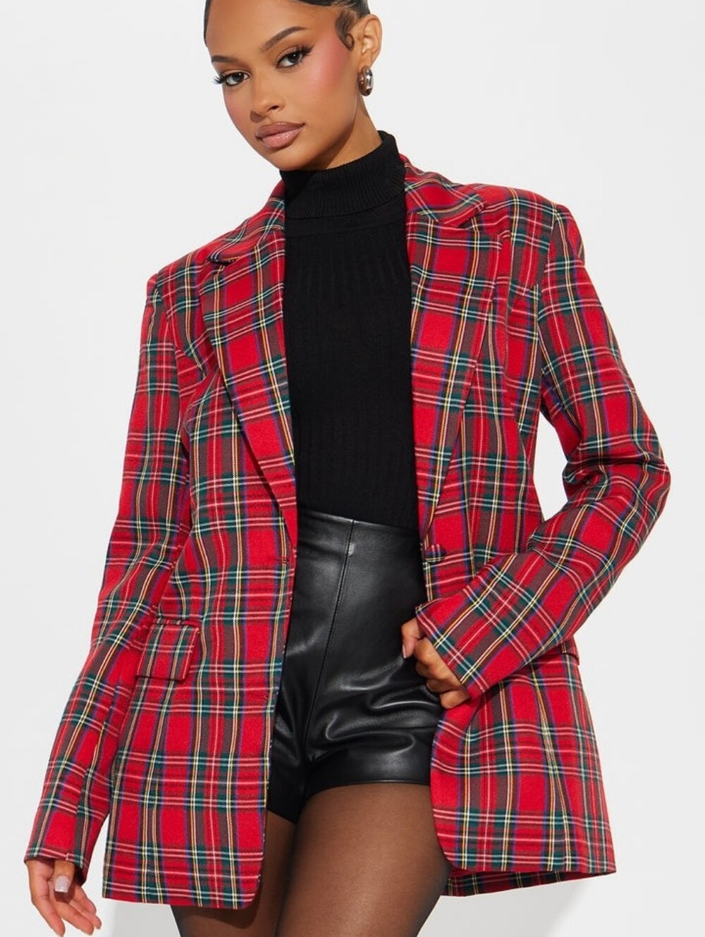Plaid Red Tartan Blazer Jacket - Classic Tailored Look